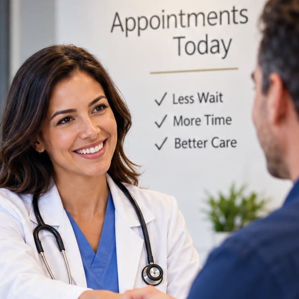 A physician meeting a patient at a participating practice
